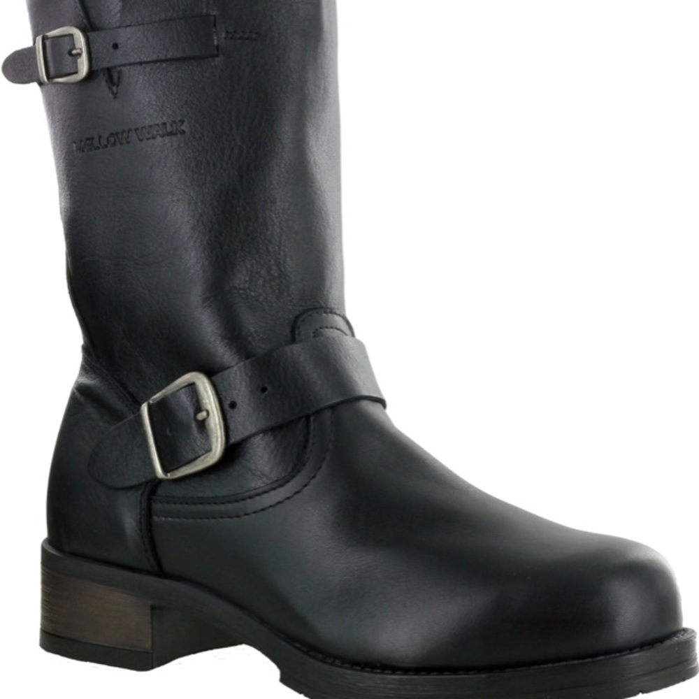 Mellow walk steel toe black moto boots
